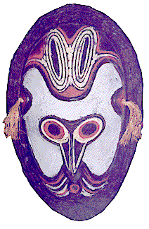 [Clan mask with white, red, yellow and black designs: 29k]