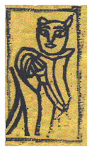 [Detail of yellow cat from Bai woodblock print: 11k]