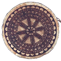 [kap kap white shell disc with dark brown turtle shell filigree overlay, probably flower/plant motifs: 14k]