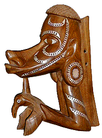 [Solomon Islands toto isu head hunting canoe prow figurehead holding bird: 16k]