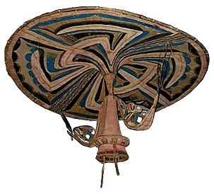 [Sulka hemlaut umbrella-shaped mask with bold geometric patterns on the underside: 21k]